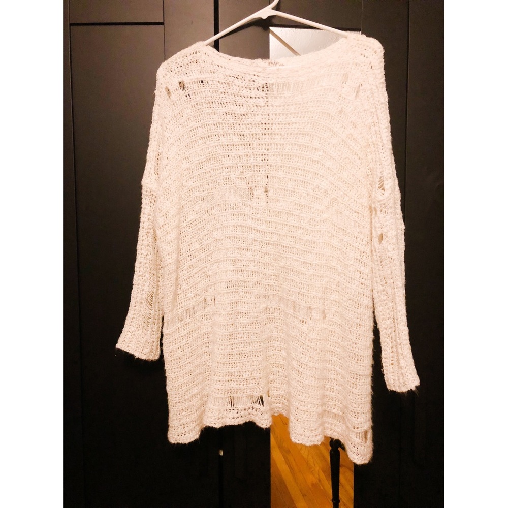 White Distressed Oversized Sweater